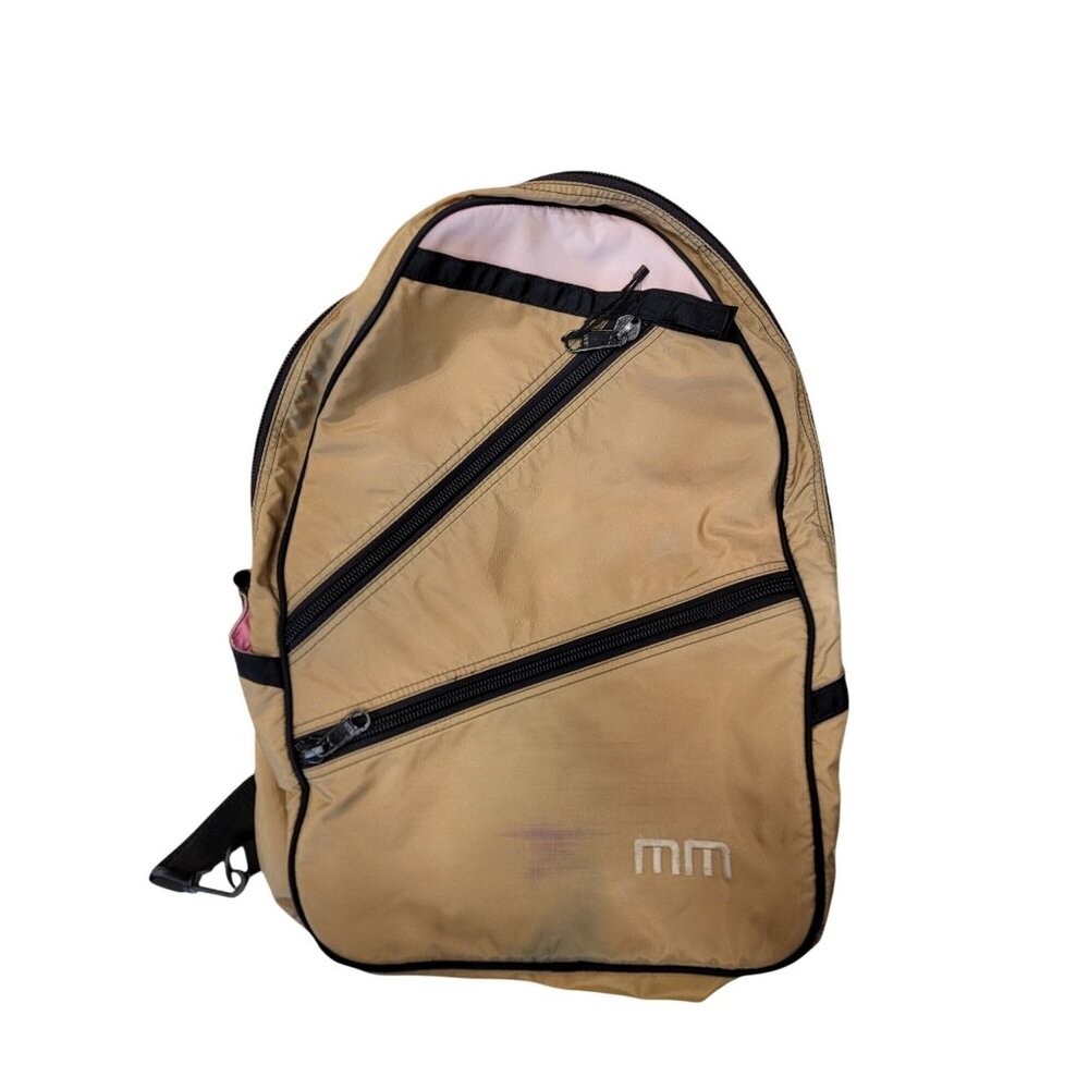 Maggie Mather Tan & Pink Sling Backpack With Multiple Zipper Pockets & Adjustabl